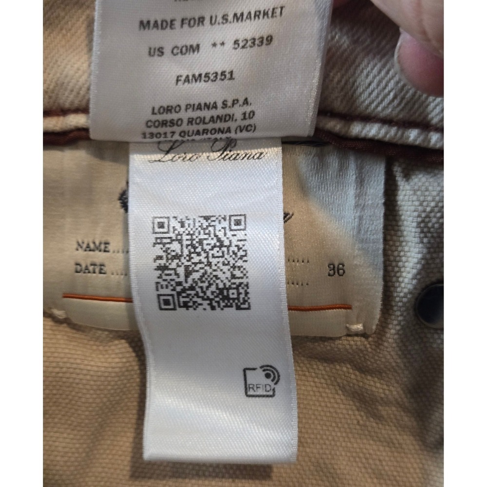 Loro Piana Quarona Pants Mens 36 Beige Italian Cotton Stretch 5 Pocket Trousers - Picture 6 of 15